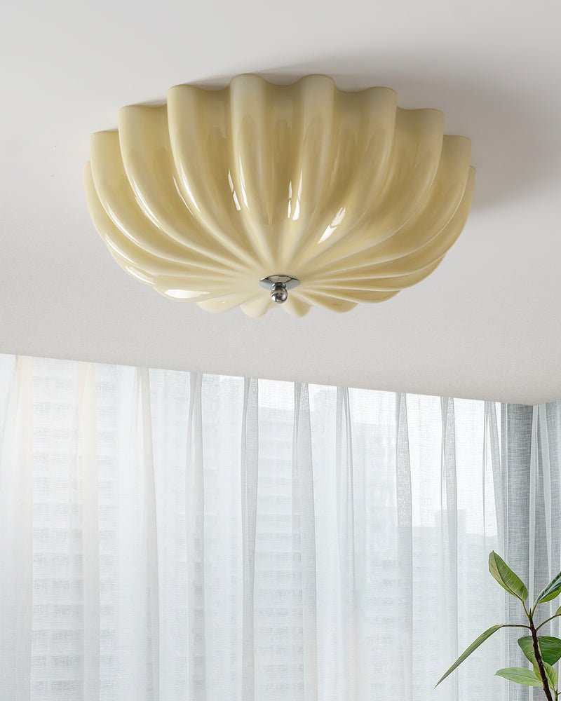 Dewdrop Shell Semi Flush Ceiling Light in Gold and Walnut