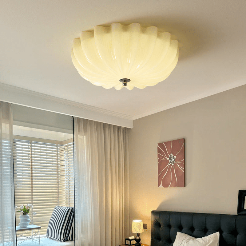 Dewdrop Shell Semi Flush Ceiling Light in Gold and Walnut