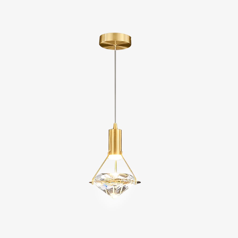 Diamond Crystal Pendant Light in Brass | Modern LED Hanging Lamp for Dining Room and Living Room