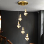 Diamond Crystal Pendant Light in Brass | Modern LED Hanging Lamp for Dining Room and Living Room