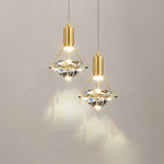 Diamond Crystal Pendant Light in Brass | Modern LED Hanging Lamp for Dining Room and Living Room