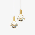 Diamond Crystal Pendant Light in Brass | Modern LED Hanging Lamp for Dining Room and Living Room