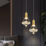 Diamond Crystal Pendant Light in Brass | Modern LED Hanging Lamp for Dining Room and Living Room