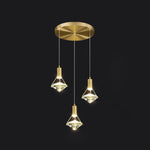 Diamond Crystal Pendant Light in Brass | Modern LED Hanging Lamp for Dining Room and Living Room