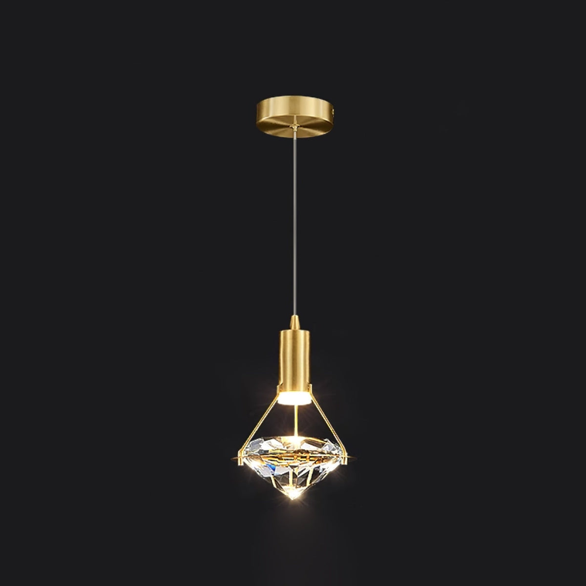 Diamond Crystal Pendant Light in Brass | Modern LED Hanging Lamp for Dining Room and Living Room