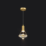 Diamond Crystal Pendant Light in Brass | Modern LED Hanging Lamp for Dining Room and Living Room