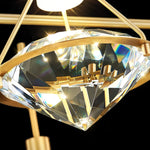 Diamond Crystal Pendant Light in Brass | Modern LED Hanging Lamp for Dining Room and Living Room