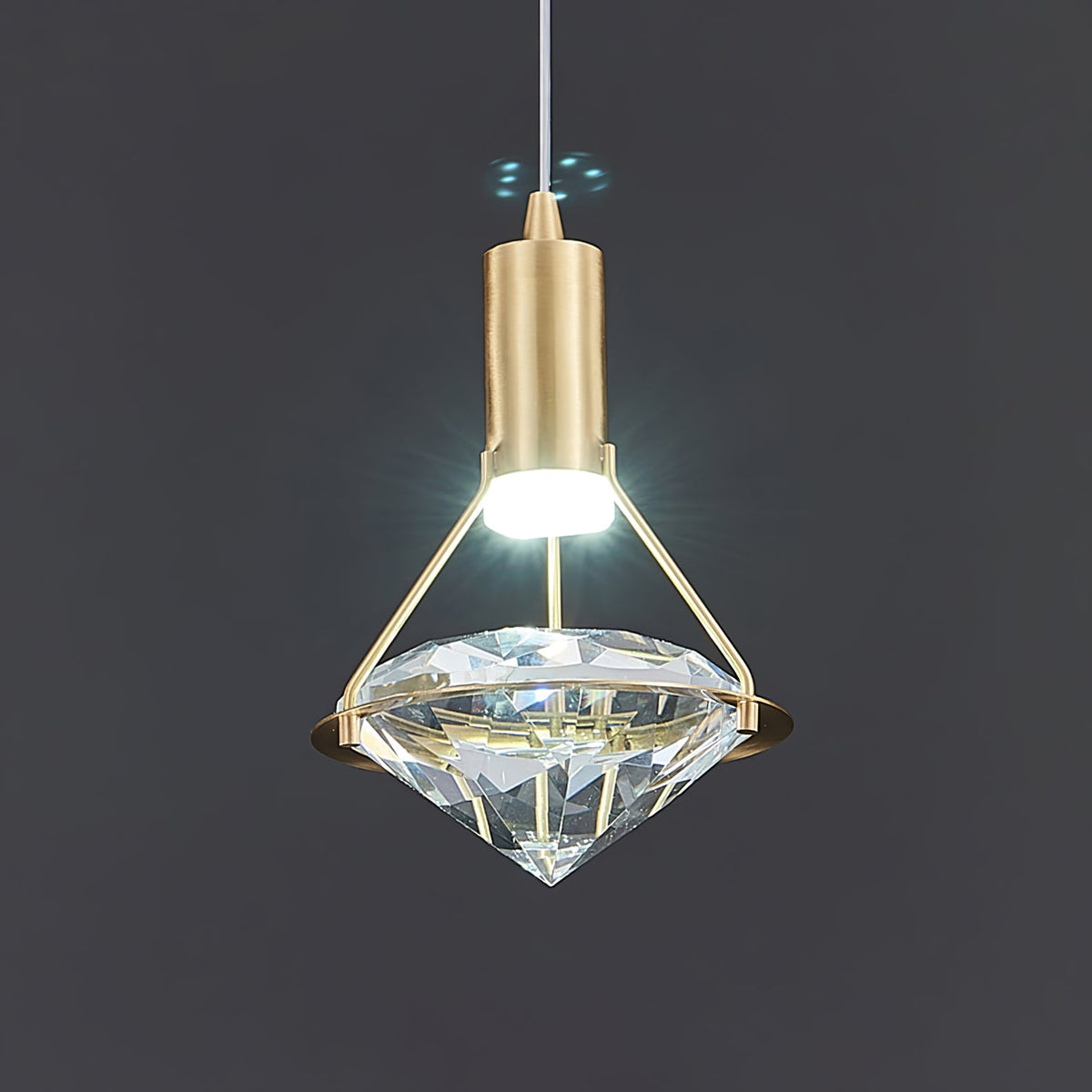 Diamond Crystal Pendant Light in Brass | Modern LED Hanging Lamp for Dining Room and Living Room