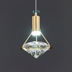 Diamond Crystal Pendant Light in Brass | Modern LED Hanging Lamp for Dining Room and Living Room