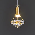 Diamond Crystal Pendant Light in Brass | Modern LED Hanging Lamp for Dining Room and Living Room