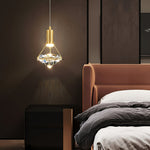 Diamond Crystal Pendant Light in Brass | Modern LED Hanging Lamp for Dining Room and Living Room