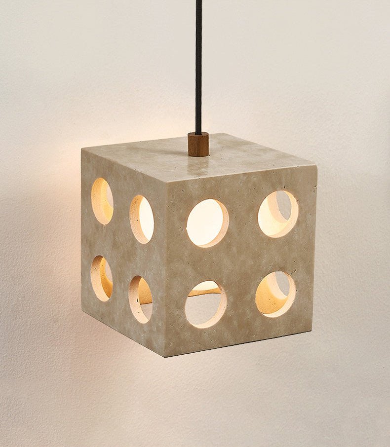 Dice Travertine Pendant Light – Modern Sculptural Cube Pendant for Dining & Living Spaces