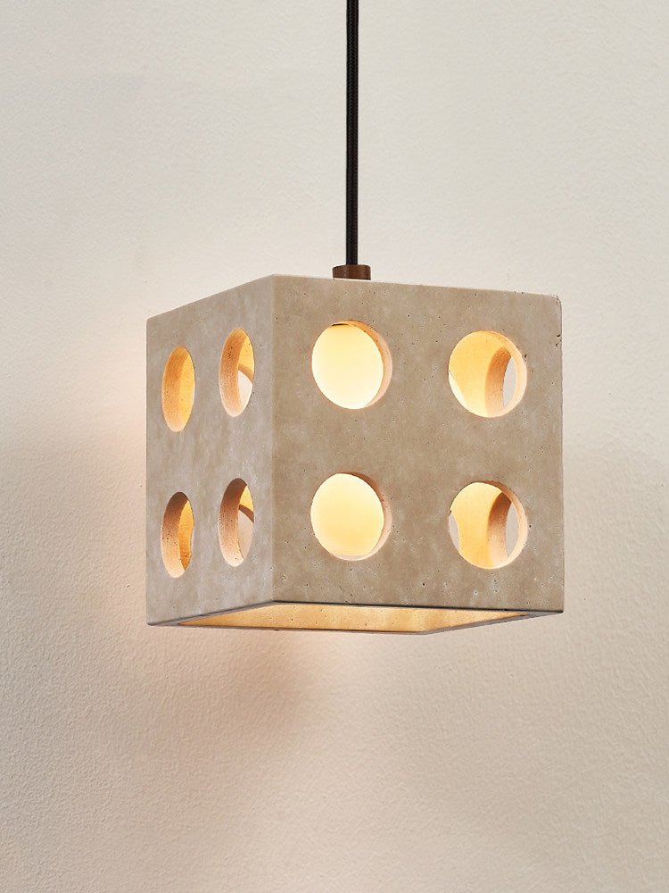 Dice Travertine Pendant Light – Modern Sculptural Cube Pendant for Dining & Living Spaces