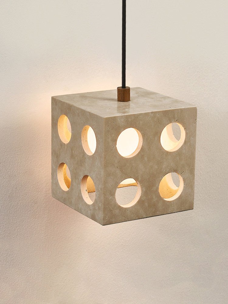 Dice Travertine Pendant Light – Modern Sculptural Cube Pendant for Dining & Living Spaces