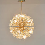 Dickinson Crystal Chandelier — Modern Gold Starburst Pendant Light for Dining Room and Foyer