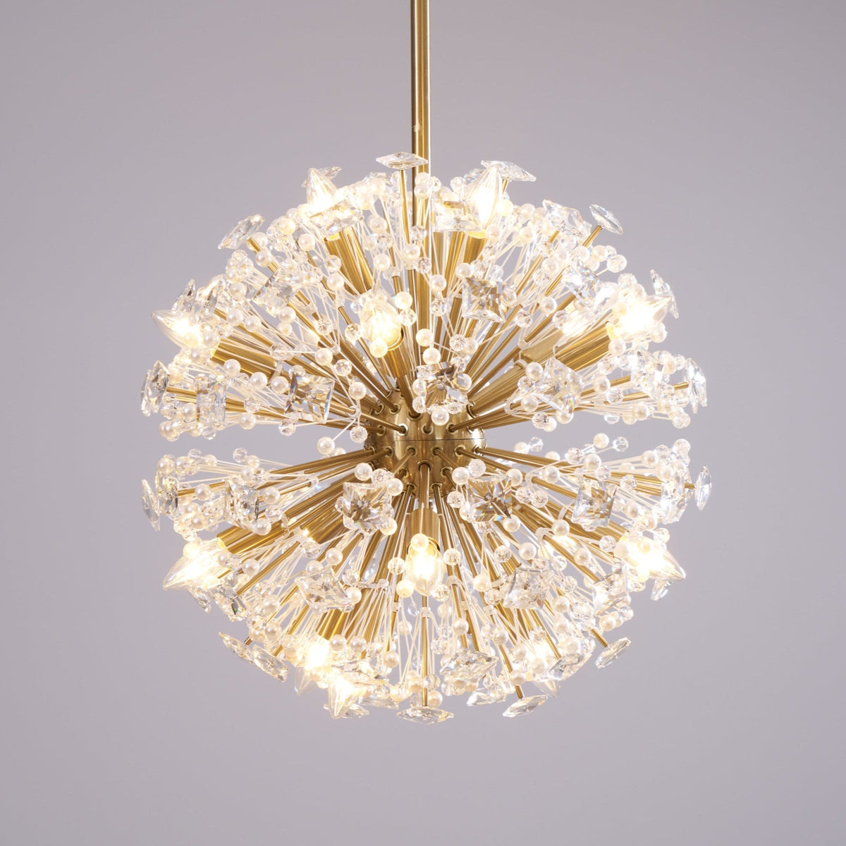 Dickinson Crystal Chandelier — Modern Gold Starburst Pendant Light for Dining Room and Foyer