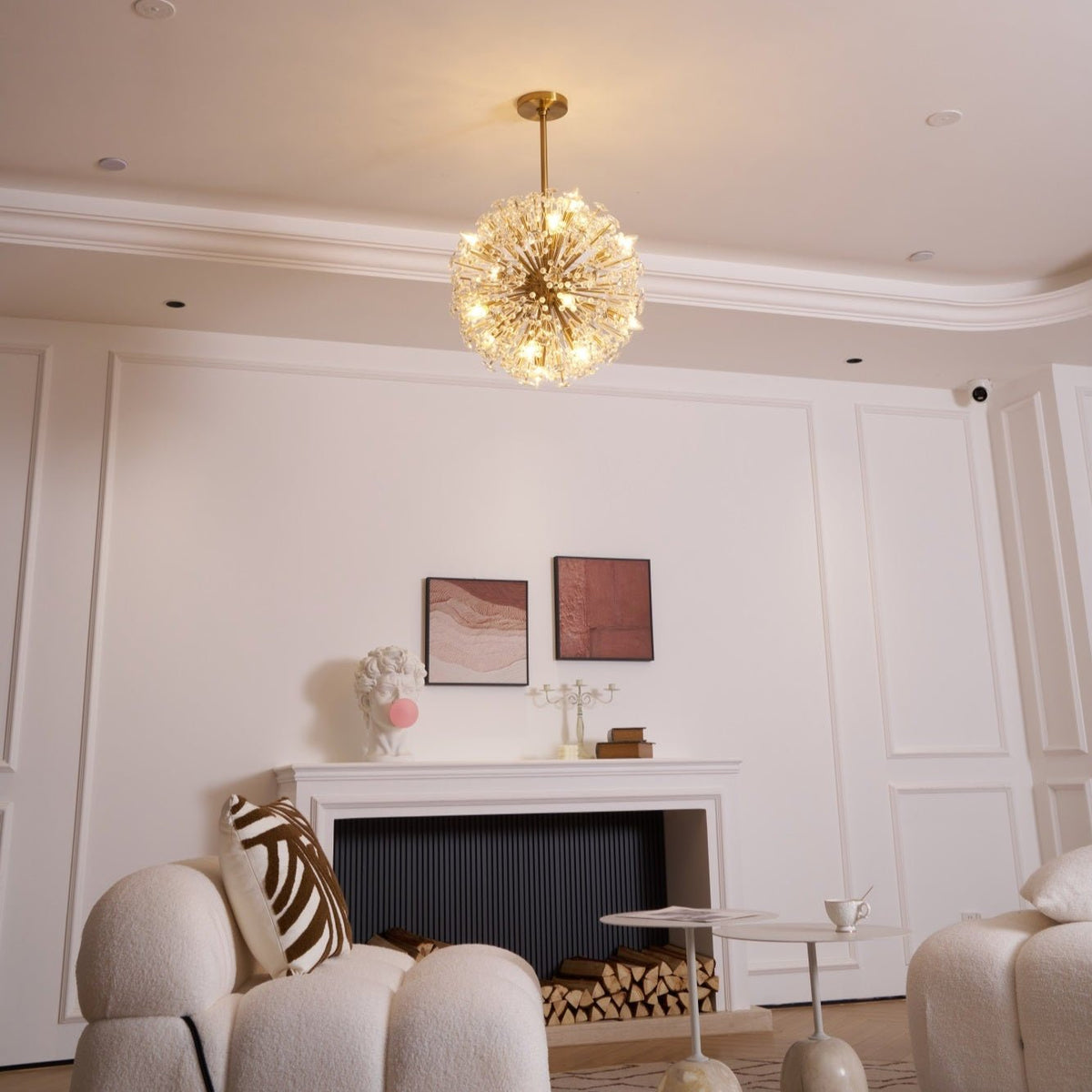 Dickinson Crystal Chandelier — Modern Gold Starburst Pendant Light for Dining Room and Foyer
