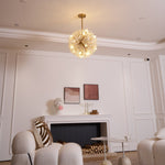 Dickinson Crystal Chandelier — Modern Gold Starburst Pendant Light for Dining Room and Foyer