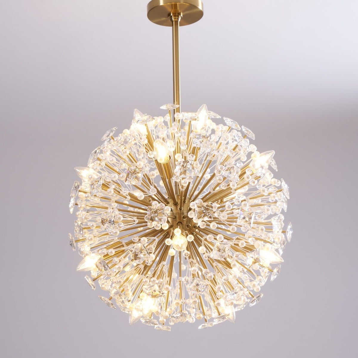 Dickinson Crystal Chandelier — Modern Gold Starburst Pendant Light for Dining Room and Foyer