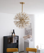 Dickinson Crystal Chandelier — Modern Gold Starburst Pendant Light for Dining Room and Foyer