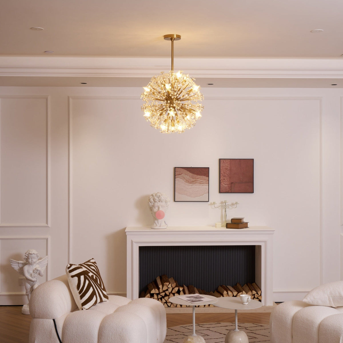 Dickinson Crystal Chandelier — Modern Gold Starburst Pendant Light for Dining Room and Foyer