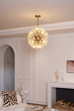 Dickinson Crystal Chandelier — Modern Gold Starburst Pendant Light for Dining Room and Foyer
