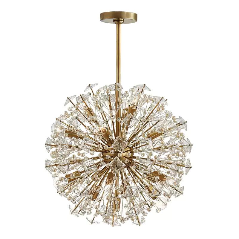 Dickinson Crystal Chandelier — Modern Gold Starburst Pendant Light for Dining Room and Foyer
