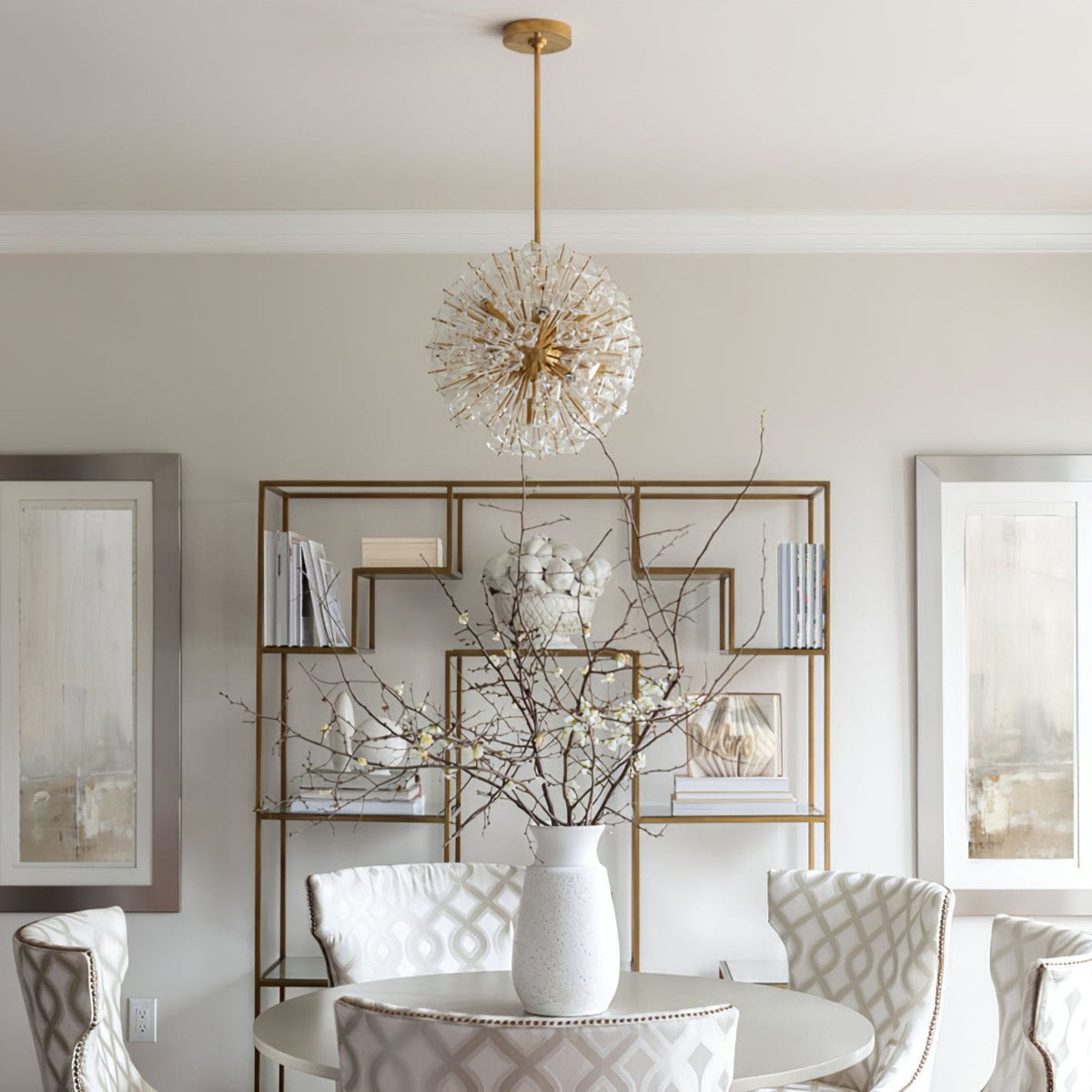 Dickinson Crystal Chandelier — Modern Gold Starburst Pendant Light for Dining Room and Foyer