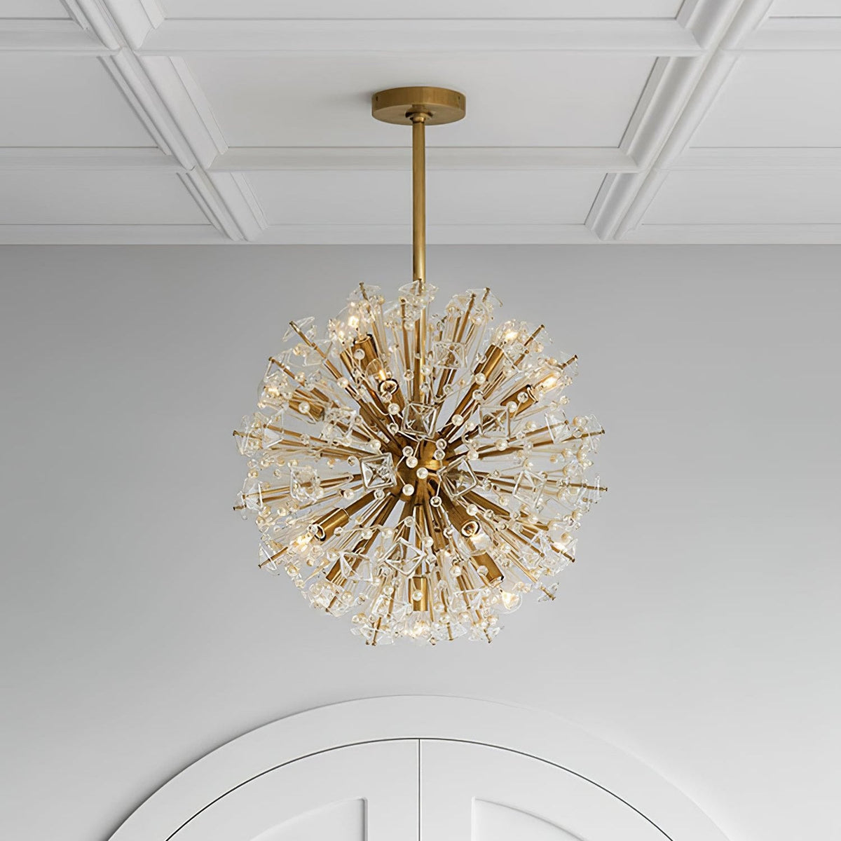 Dickinson Crystal Chandelier — Modern Gold Starburst Pendant Light for Dining Room and Foyer