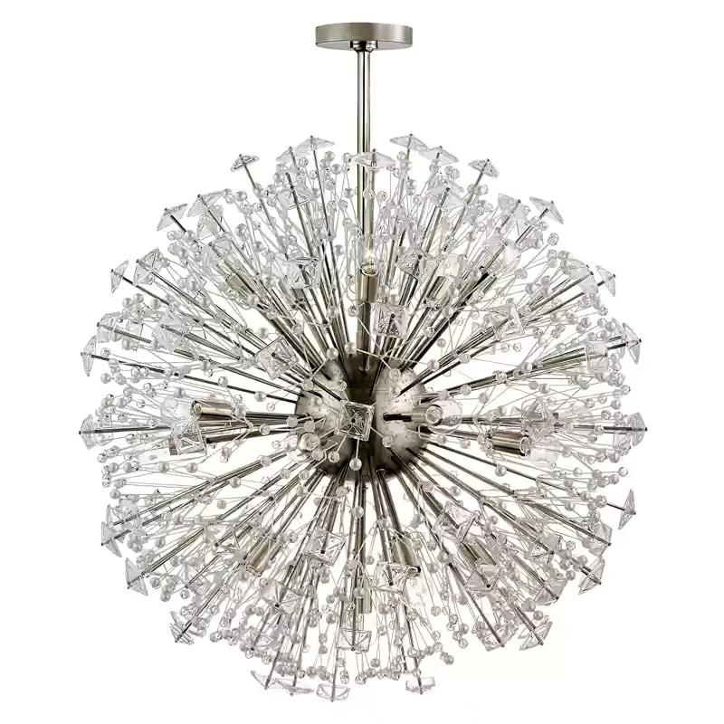 Dickinson Crystal Chandelier — Modern Gold Starburst Pendant Light for Dining Room and Foyer