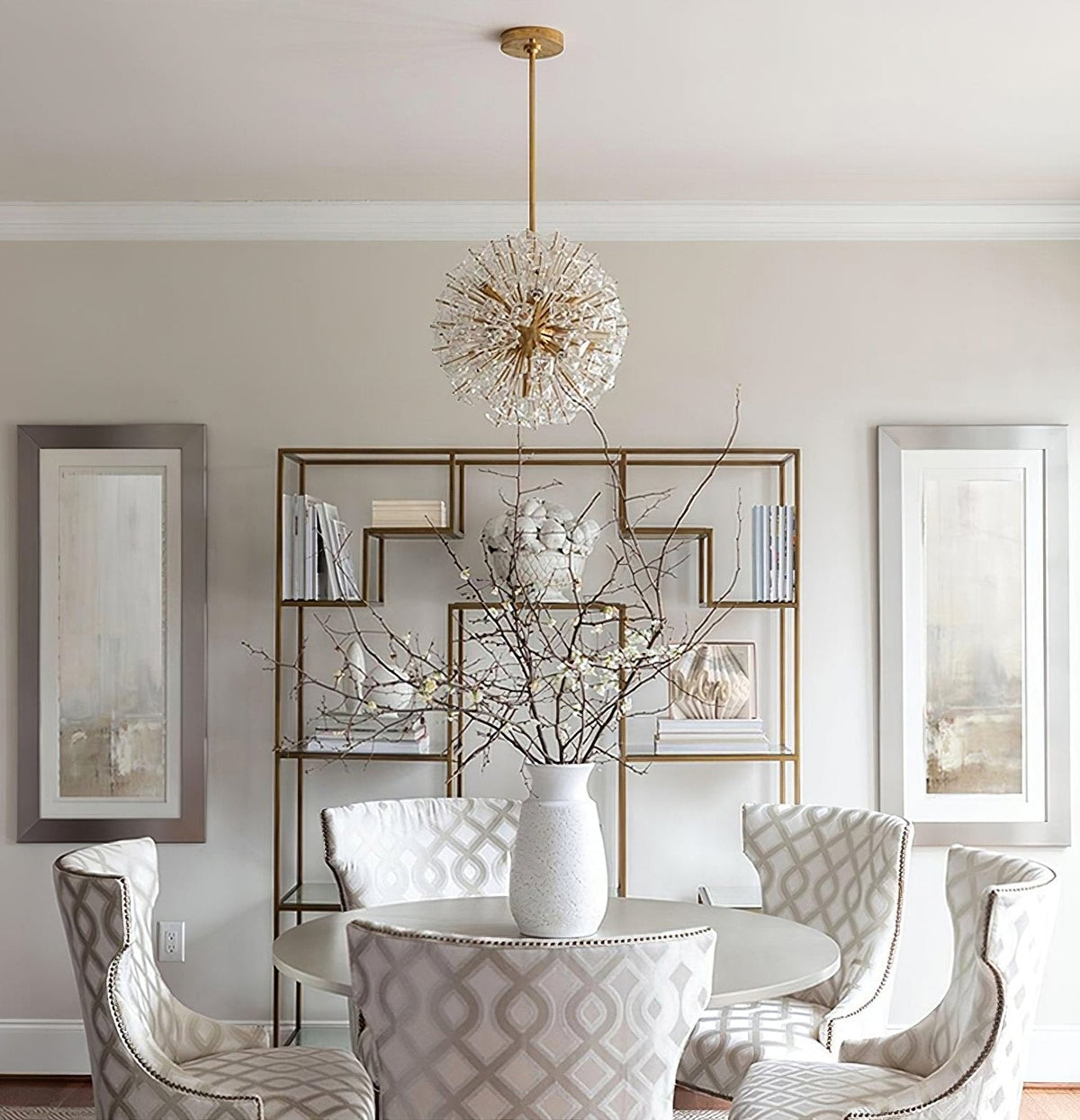 Dickinson Crystal Chandelier — Modern Gold Starburst Pendant Light for Dining Room and Foyer