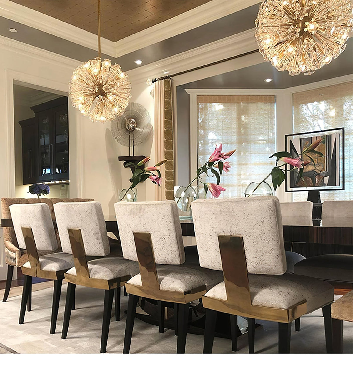 Dickinson Crystal Chandelier — Modern Gold Starburst Pendant Light for Dining Room and Foyer