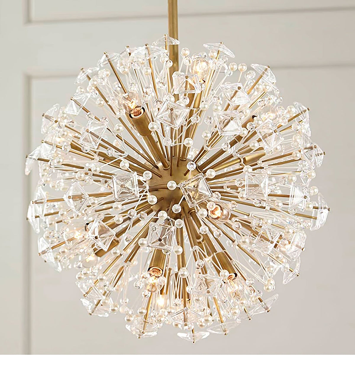 Dickinson Crystal Chandelier — Modern Gold Starburst Pendant Light for Dining Room and Foyer