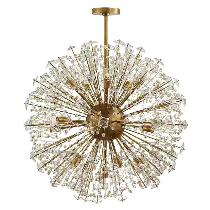 Dickinson Crystal Chandelier — Modern Gold Starburst Pendant Light for Dining Room and Foyer