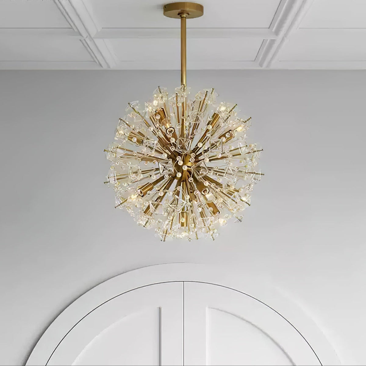 Dickinson Crystal Chandelier — Modern Gold Starburst Pendant Light for Dining Room and Foyer