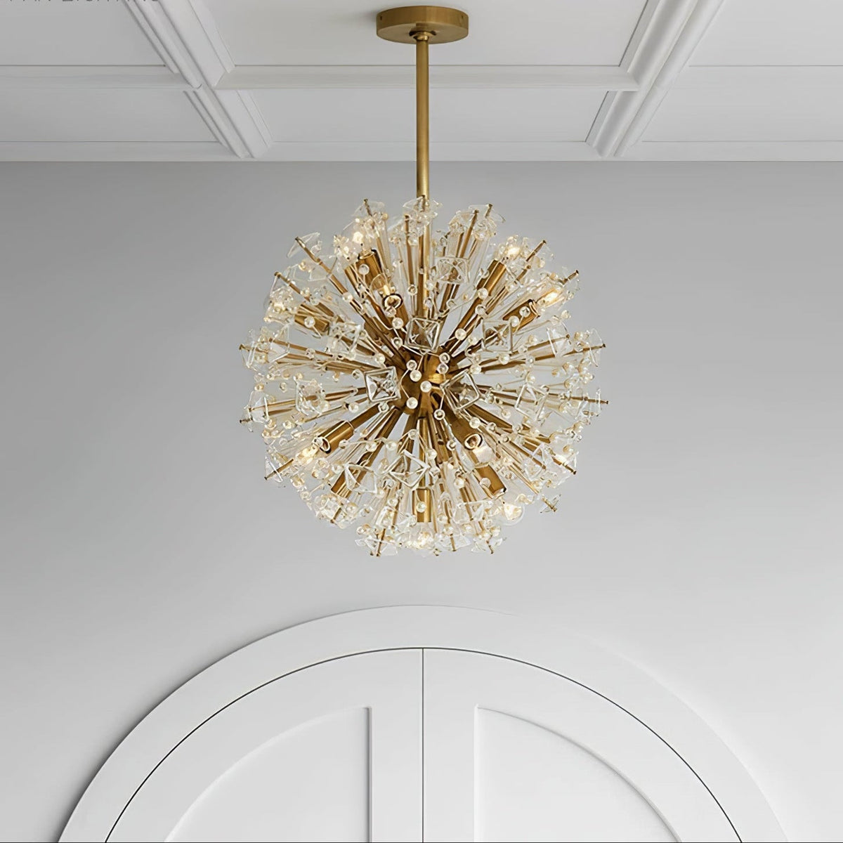Dickinson Crystal Chandelier — Modern Gold Starburst Pendant Light for Dining Room and Foyer