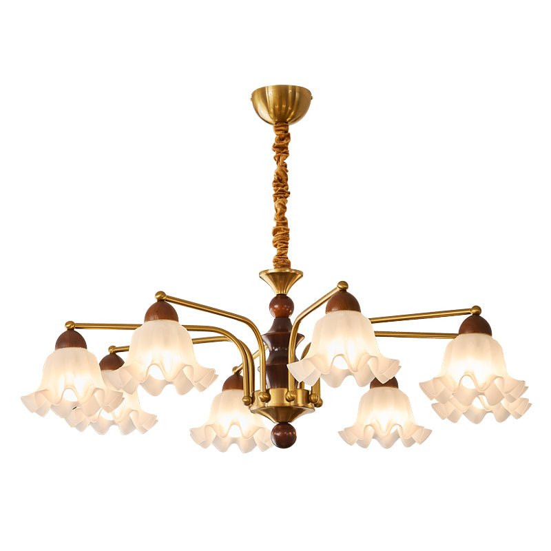 Dioris Modern Glass Chandelier with Wood and Gold Accents for Dining Room and Living Room