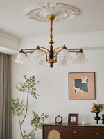 Dioris Modern Glass Chandelier with Wood and Gold Accents for Dining Room and Living Room