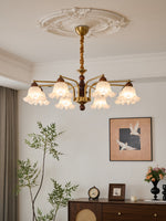 Dioris Modern Glass Chandelier with Wood and Gold Accents for Dining Room and Living Room