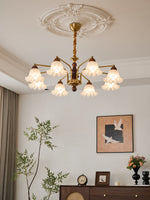 Dioris Modern Glass Chandelier with Wood and Gold Accents for Dining Room and Living Room