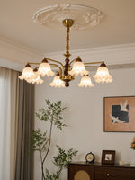 Dioris Modern Glass Chandelier with Wood and Gold Accents for Dining Room and Living Room