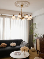 Dioris Modern Glass Chandelier with Wood and Gold Accents for Dining Room and Living Room
