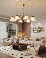 Dioris Modern Glass Chandelier with Wood and Gold Accents for Dining Room and Living Room