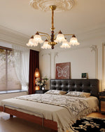Dioris Modern Glass Chandelier with Wood and Gold Accents for Dining Room and Living Room