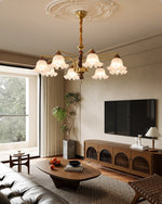 Dioris Modern Glass Chandelier with Wood and Gold Accents for Dining Room and Living Room