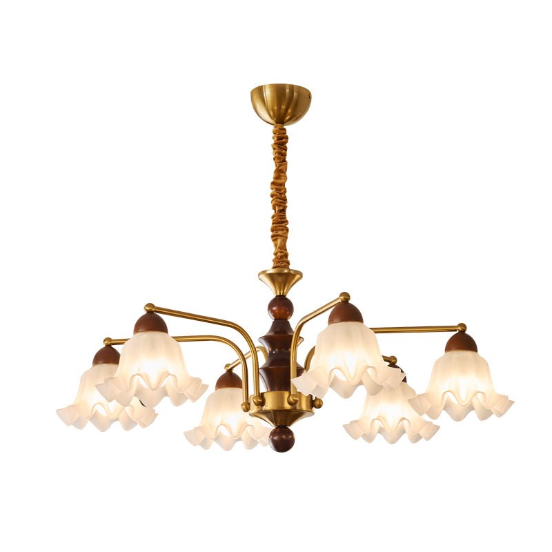 Dioris Modern Glass Chandelier with Wood and Gold Accents for Dining Room and Living Room