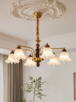 Dioris Modern Glass Chandelier with Wood and Gold Accents for Dining Room and Living Room
