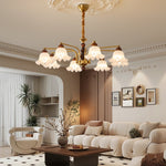 Dioris Modern Glass Chandelier with Wood and Gold Accents for Dining Room and Living Room