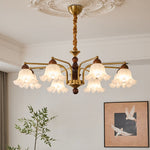 Dioris Modern Glass Chandelier with Wood and Gold Accents for Dining Room and Living Room
