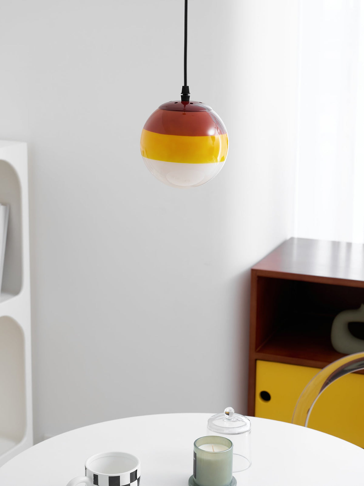 Dipping Pendant Light — Colored Glass & Lacquered Aluminum Hanging Lamp